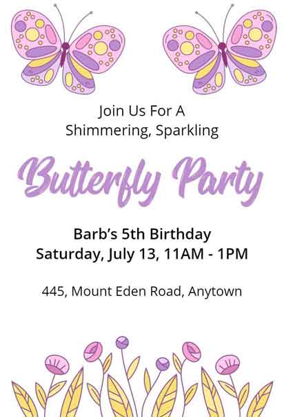 White Floral Butterfly Birthday Invitation Template with Elegant Garden Charm