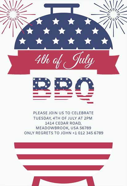 4th of July Patriotic BBQ Invitation with Red, White, and Blue Festive Design Elements