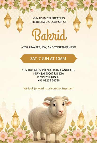 Bakrid Celebration Invitation With Sheep And Lanterns