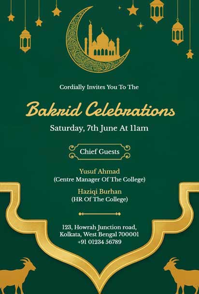 Bakrid Celebrations Cultural Event Invitation With Traditional Patterns and Festive Elements