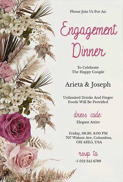 Boho Chic Engagement Dinner Design With Soft Florals, Earthy Tones, and Artistic Bohemian Elements