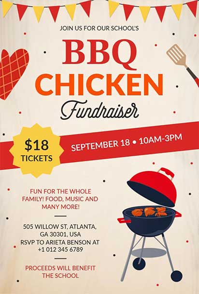 Bright and Bold Festive School BBQ Fundraiser Invitation with Playful Colors and Fun Graphics