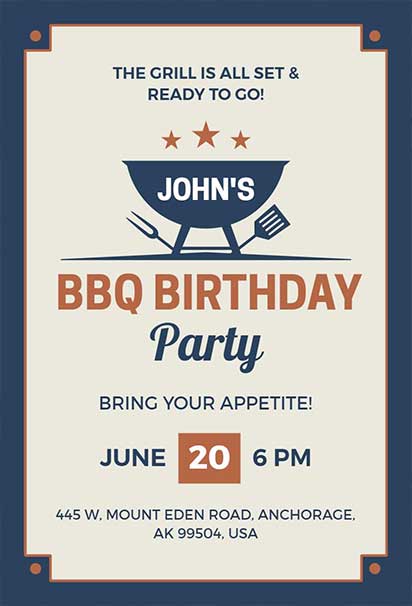 Bold Modern BBQ Birthday Invitation with Striking Typography, Vibrant Colors, and Contemporary Party Vibes