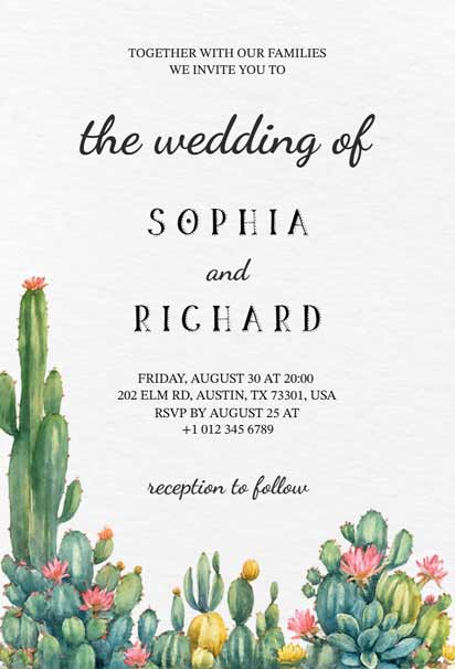 Watercolor Cactus Western Wedding Invitation With Elegant Typography And Floral Accents