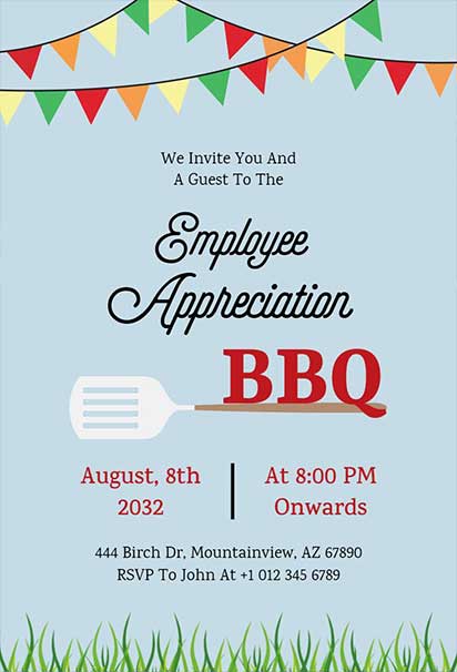 Cheerful Employee BBQ Invitation with Festive Colors and Playful Summer Elements