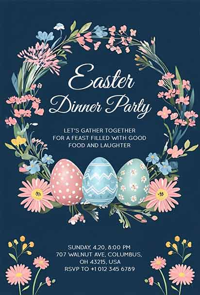 Cheerful Floral Easter Dinner Party Invitation with Spring Blossom Theme
