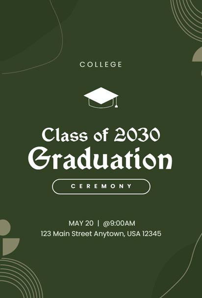 Dark Green And White College Graduation Ceremony Invitation With Abstract Shapes