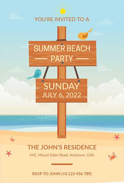 Rustic Coastal Beach Party invitation template Featuring Wooden Signage, Seashells, and Ocean-Inspired Elements