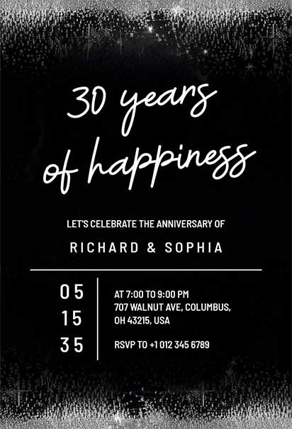 Elegant Wedding Anniversary Invitation With Black and Silver Accents and Sophisticated Luxurious Layout
