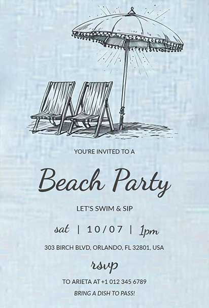 Sophisticated Coastal Beach Party invitation Design With Seashells, Ocean Waves, and Soft Pastel Tones