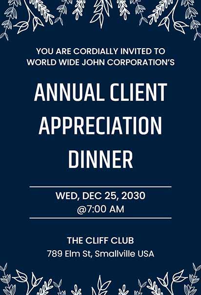 Sophisticated Corporate Dinner Design With Sleek Layout, Subtle Patterns, and Formal Typography