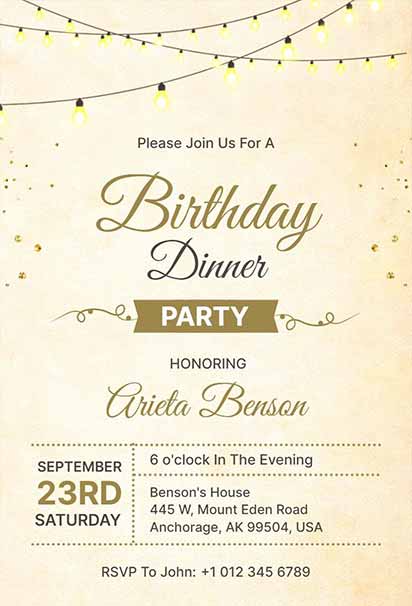 Elegant Gold-Themed Birthday Dinner Party Invitation with Luxe Accents