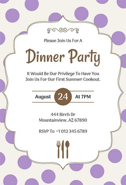 Elegant Lavender Polka Dot Dinner Party Invitation with Minimalist Chic Vibes