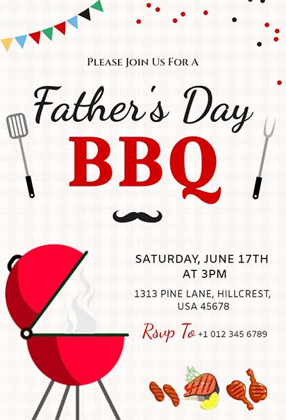 Festive Father’s Day BBQ Invitation with Playful Grill and Summer-Themed Design