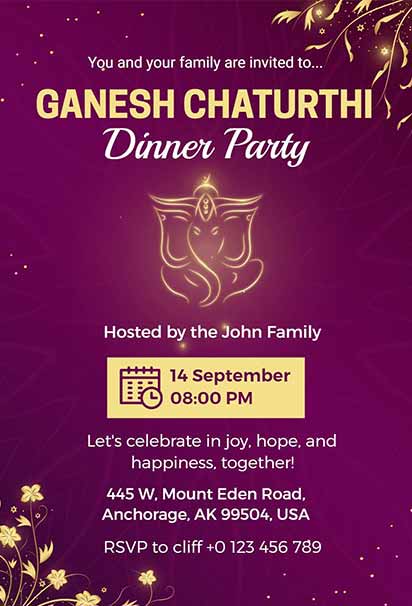 Festive Ganesh Chaturthi Dinner Design With Lord Ganesha Illustration and Traditional Decorative Elements