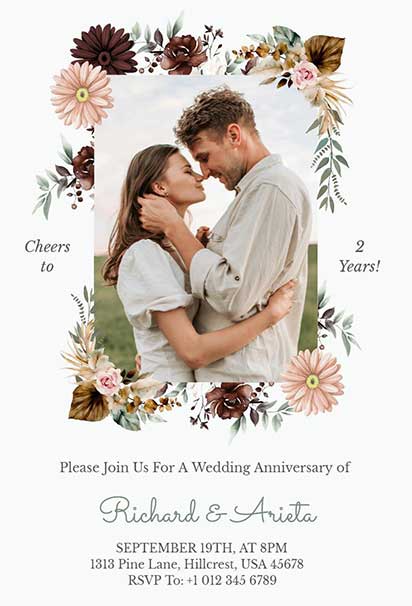 Elegant Wedding Anniversary Invitation With Soft Floral Accents and Refined Romantic Layout