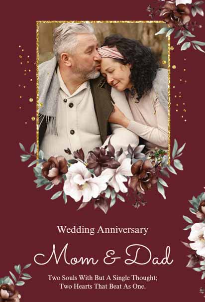 Wedding Anniversary Invitation With Maroon Background And Floral Motifs