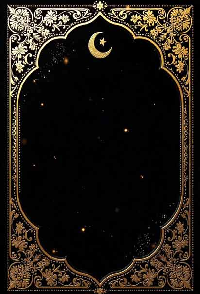 Luxurious black and gold invitation featuring an ornate decorative frame with intricate floral patterns