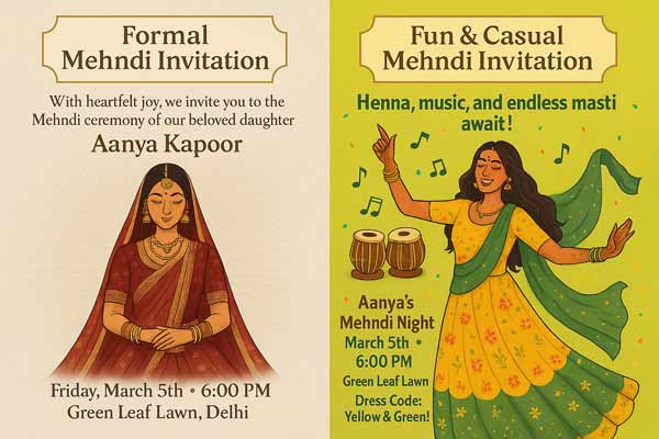 Formal Or Fun Wording Sample For Mehndi Invitation
