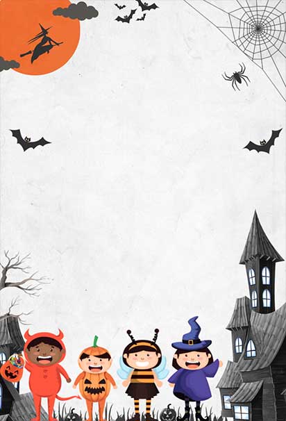 Fun And Spooky Halloween Kids Party Invitation Background With Playful Ghosts And Colorful Festive Elements