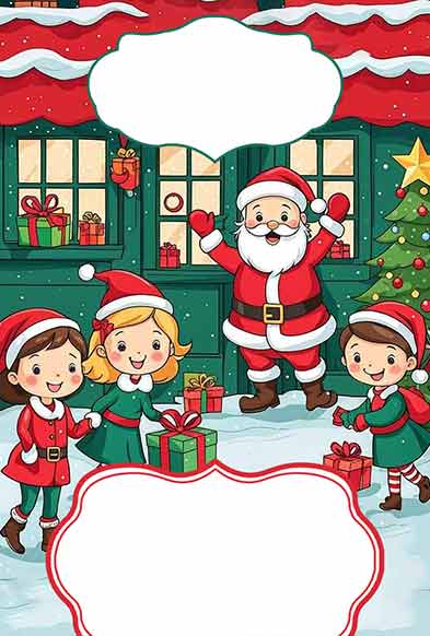 Blank Christmas invitation template with vintage Santa and children illustration