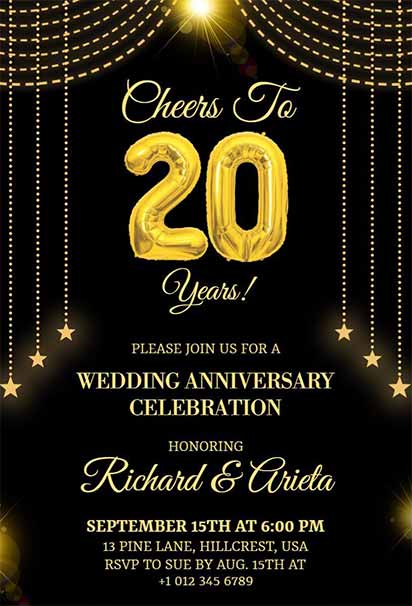 Elegant 20th Wedding Anniversary Invitation With Golden Glam Accents and Luxurious Celebration Design