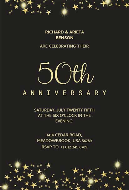 Elegant 50th Wedding Anniversary Invitation With Golden Sparkle Accents and Luxurious Celebration Design