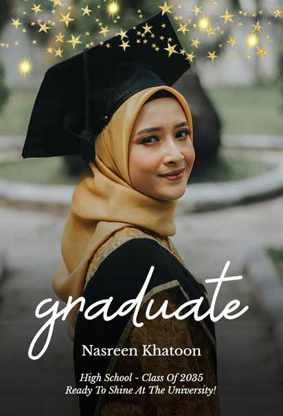 Golden Star Muslim Photo Graduation Invitation With Elegant Accents