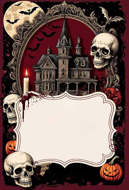 Gothic Haunted Mansion Halloween Invitation Background with Dark Sky and Spooky