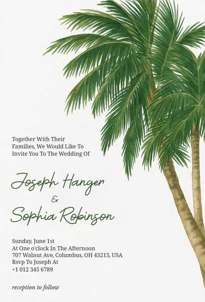 Tropical Wedding Invitation with Hand-Painted Palm Trees
