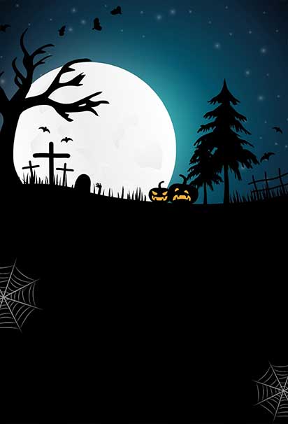 Haunted Graveyard Full Moon Halloween Invitation Background with Eerie Night Sky