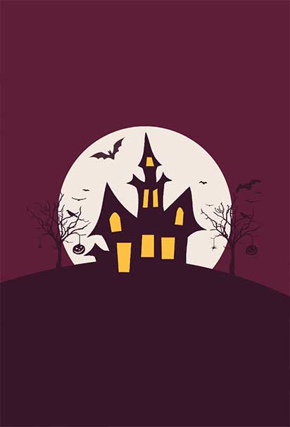 Haunted House Halloween Night Invitation Background with Eerie Moonlight