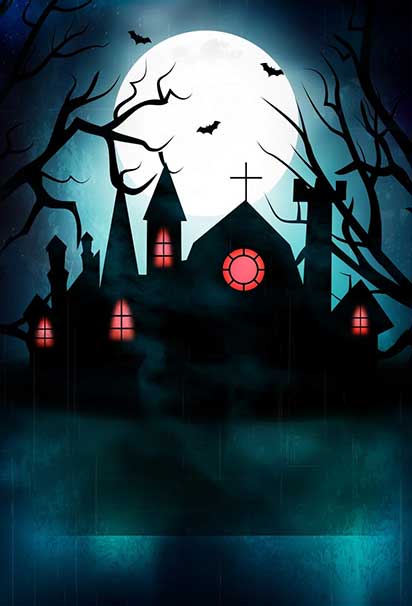 Haunted Mansion Under the Blood Moon Halloween Invitation Background with Dark Gothic Atmosphere