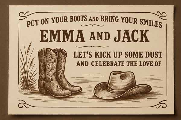Including Fun Western Phrases Wording For Western Wedding Invitations