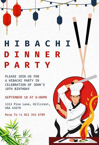 Japanese Hibachi Birthday Dinner Party Invitation with Traditional Flair