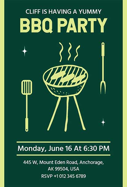 Minimalist Green BBQ Invitation with Clean Layout and Simple Modern Design Elements