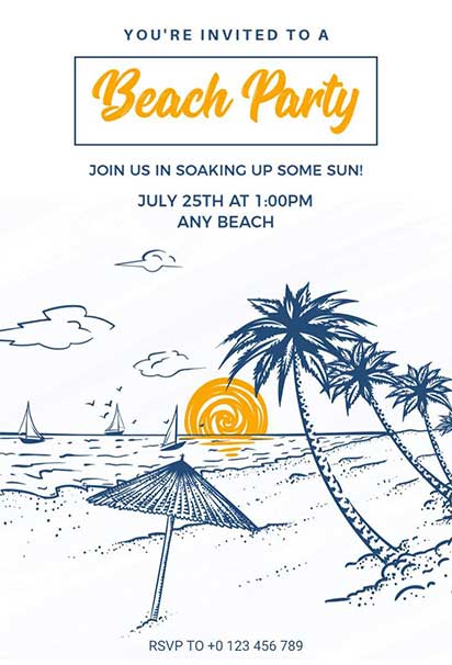 Nautical Beach Party invitation Design With Sunset Colors, Sailboats, and Coastal Elements