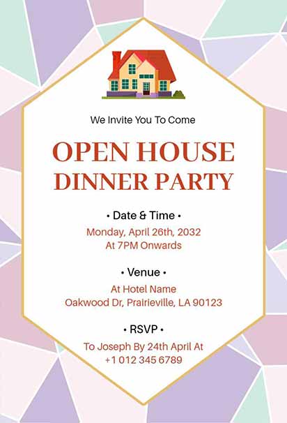 Modern Open House Dinner Design With Pastel Geometric Shapes and Clean Typography