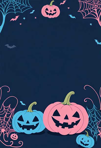 Pastel Pink and Blue Halloween Pumpkin Invitation Background with Cute and Whimsical Seasonal Elements