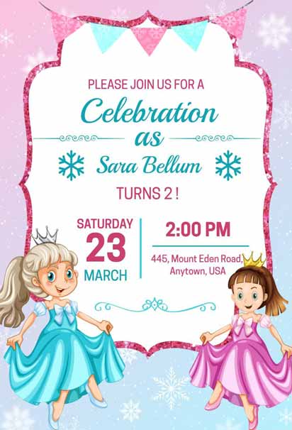 Pastel Princess 2nd Barbie Birthday Invitation With Snowflake Accents