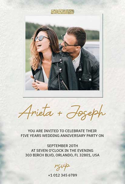 Rustic Wedding Anniversary Invitation With Golden Accents, Warm Earthy Tones, and Cozy Decorative Elements