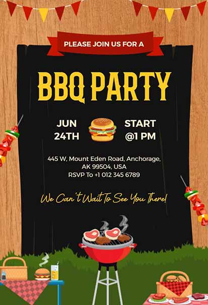 Rustic Outdoor BBQ Party Invitation with Wooden Background and Cozy Country Charm