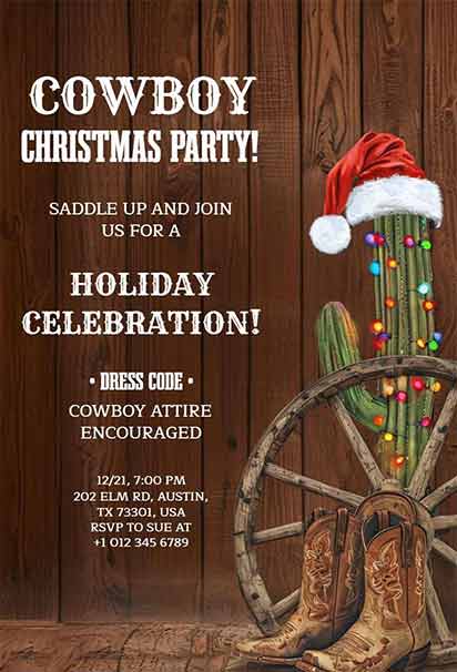 Rustic Western Cowboy Holiday Celebration Design With Barn Wood, Stars, and Festive Western Elements