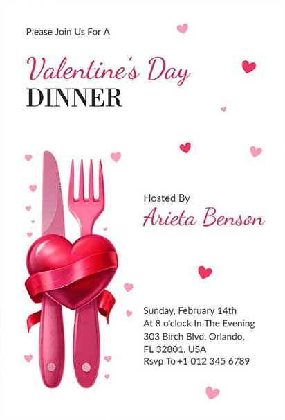 Romantic Valentine’s Day Dinner Design With Hearts, Soft Pink Tones, and Sweet Love-Themed Elements