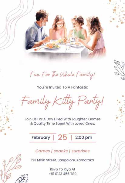 Family Kitty Party Invitation With Soft Beige Background
