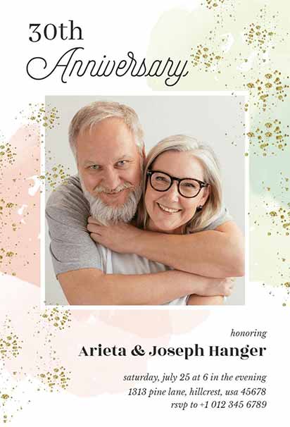Elegant 30th Wedding Anniversary Invitation With Watercolor Floral Accents and Subtle Glitter Highlights