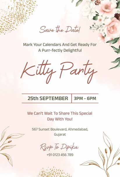 Pastel Floral Kitty Party Invitation With Delicate Peach And White Blooms 