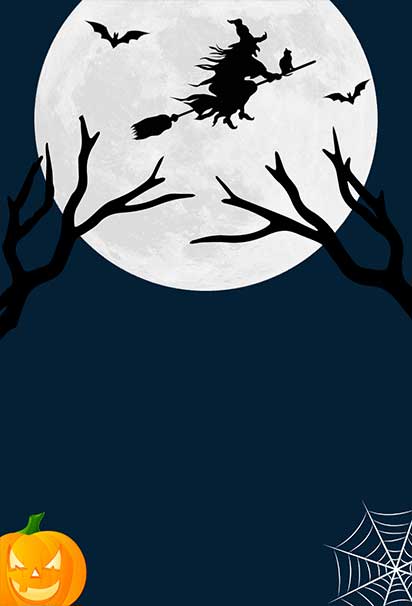 Witch’s Moonlit Halloween Night Invitation Background with Silhouetted Trees and Mystical Glow