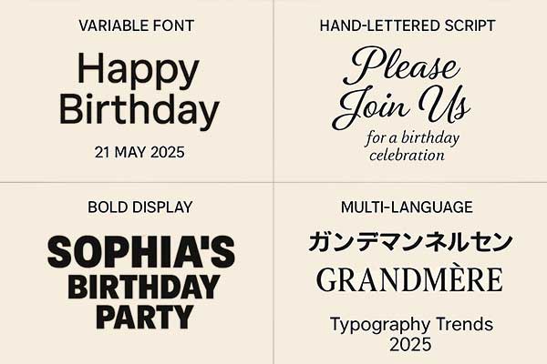 Birthday Invitation Typography Trends Showcasing Modern Fonts, Bold Lettering, and Playful Styles for Visual Impact