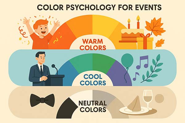 Color Psychology for Events Illustration Showing How Different Colors Influence Mood and Theme Choices in Invitations